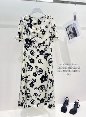 74L20042#法式浪漫风情抽象印花短袖连衣裙