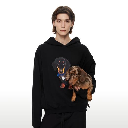 WassupHouse银牌狗狗印花插袋短宽连帽卫衣 商品图1