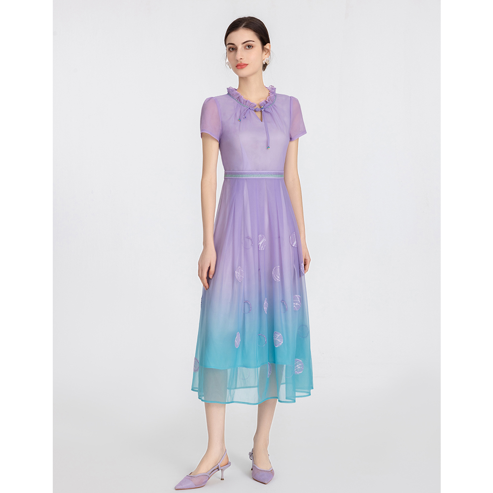 司歌渐变印花小立领连衣裙短袖A891060X