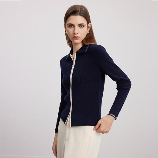 【坑条纹修身羊绒外套】羊绒世家秋冬新品女士100%山羊绒修身显瘦外套 商品图3