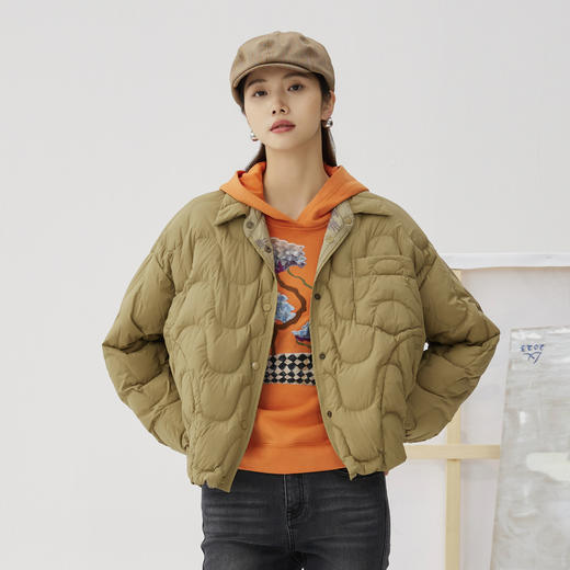谜底两面穿短款羽绒服2024秋款复古原创印花鸭绒面包服243MY1079 商品图0