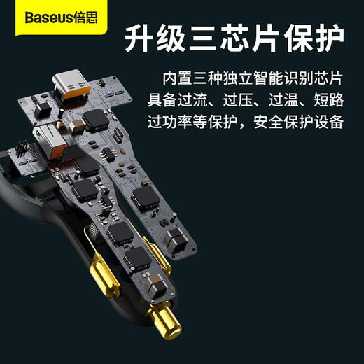 倍思 尊享 多路快充车载充电器C+C+U 160W 套装（含：小白系列 快充数据线Type-C To Type-C ） 商品图5