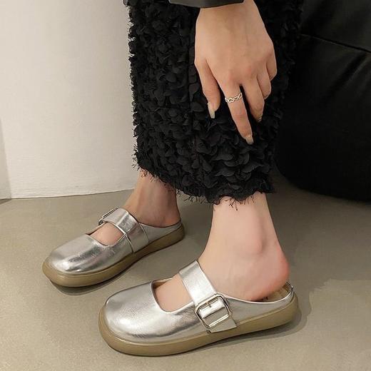 【法式高级感❗️软软超好穿半拖鞋】百搭不挑人，超显气质，复古银色女新款软底平底一脚蹬包头拖鞋女夏季外穿 商品图0
