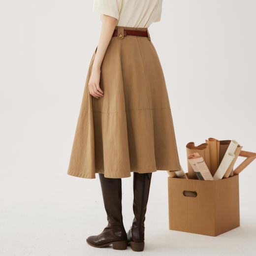 谜底宽松半身裙2024秋季新品通勤风百搭高腰A字裙长半裙243MB0982 商品图2