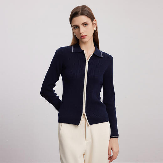 【坑条纹修身羊绒外套】羊绒世家秋冬新品女士100%山羊绒修身显瘦外套 商品图2