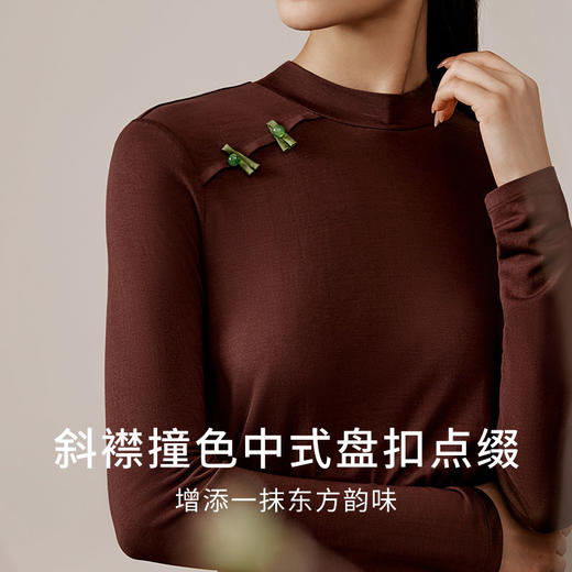 真丝针织打底衫女100%桑蚕丝中式斜襟高弹保暖内衣秋冬新品金三塔  NZFED722 商品图1