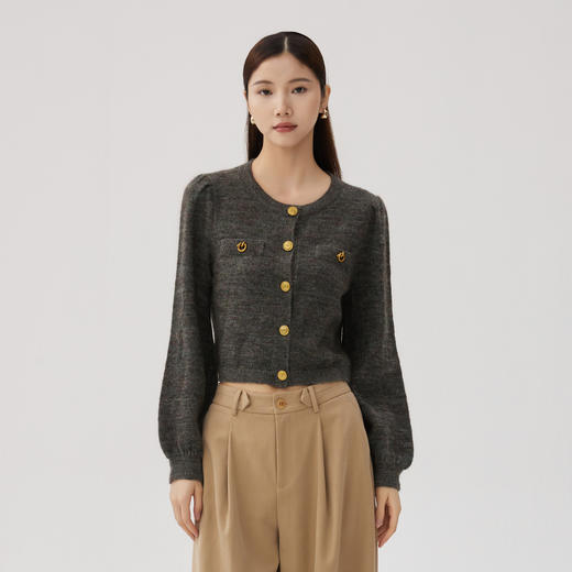 谜底针织开衫长袖女2024秋季新品小香风单排扣短款毛衫243MZ1279 商品图0