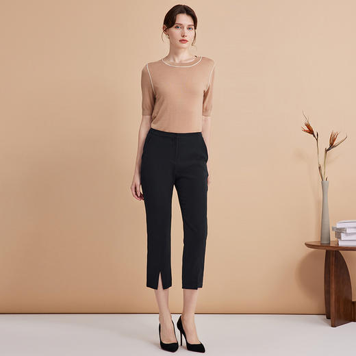 EITIE爱特爱弹性修身显瘦微喇开叉黑色百搭铅笔裤秋季新款C2405402 商品图1