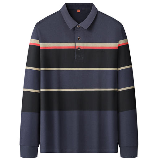 【新款DWP】大依优型大码条纹长袖Polo衫翻领男装加肥加大体恤大号上衣胖子 商品图0