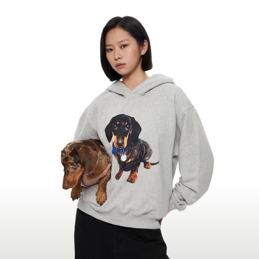 WassupHouse银牌狗狗印花插袋短宽连帽卫衣 商品图2