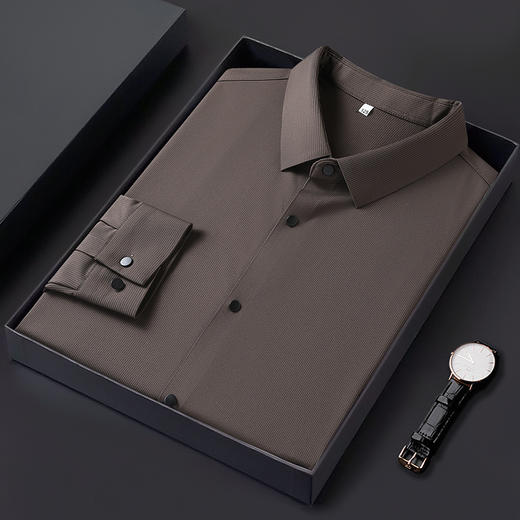 【新款DWP】大依优型大码弹力长袖衬衫翻领男装加肥加大体恤大号上衣胖子商务休闲 商品图0