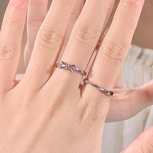 卡蒂罗/KADER 纯银999 丝带结情侣对戒 在逃公主轻奢简约时尚素圈开口可调节一对 钟爱久久恋爱频率告白配饰 七夕 商品图4