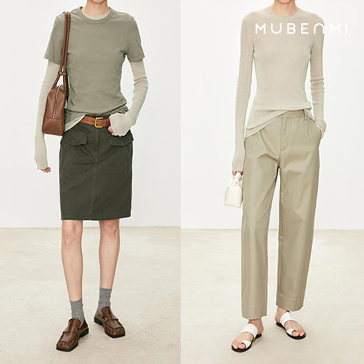 MUBENMI木本木米醋酸长袖T女士上衣 | 罗纹设计、弹性好、贴合身形不束缚、半高领剪裁、利落百搭 商品图6