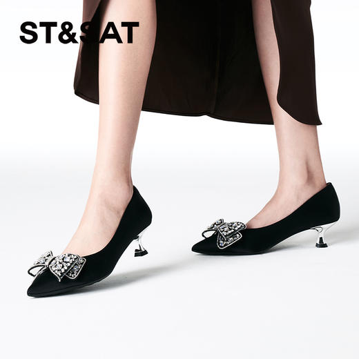 星期六优雅通勤水钻绸缎面猫跟鞋女鞋SSC3111269 商品图4
