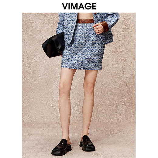 VIMAGE纬漫纪秋季新款高腰显瘦时尚复古印花短裙半身裙V2206815 商品图3