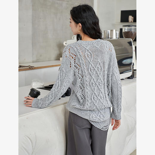慵懒风镂空针织衫毛衣女秋季新款设计感宽松套头上衣女V2038424 商品图4