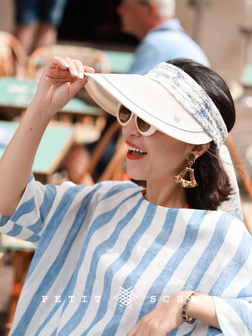 PETIT SCHAN小闪 #066 A Midsummer night's dream 仲夏夜之梦 法式飘带印花大檐空顶帽 商品图1