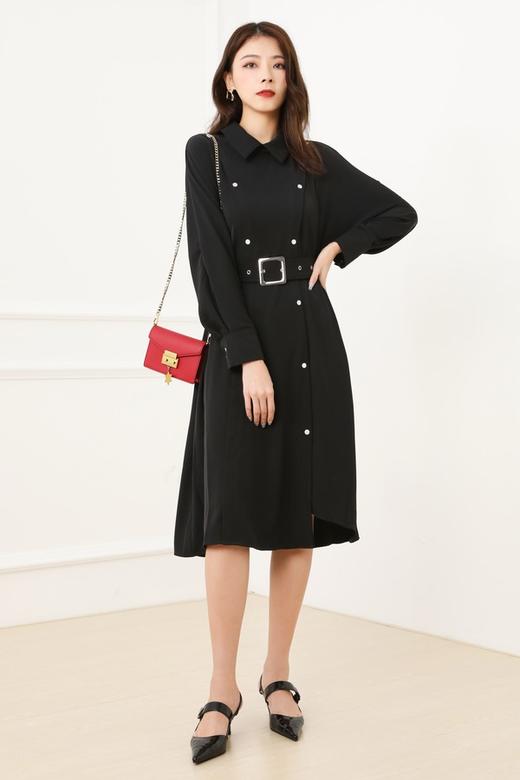 Le Malene 气质风衣式翻领束腰连衣裙 13574 商品图1