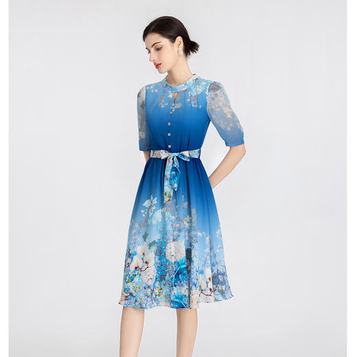 司歌雪纺印花渐变连衣裙短袖显瘦优雅A891192y 商品图0