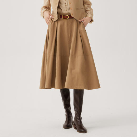 谜底宽松半身裙2024秋季新品通勤风百搭高腰A字裙长半裙243MB0982 商品图0