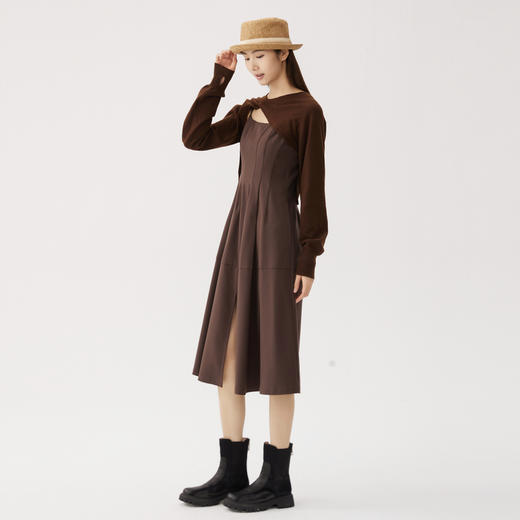 谜底两件套连衣裙2024秋新品复古风吊带中长裙+毛衣罩衫243ML1057 商品图1