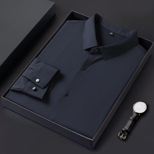 【新款DWP】大依优型大码弹力长袖衬衫翻领男装加肥加大体恤大号上衣胖子商务休闲 商品图4