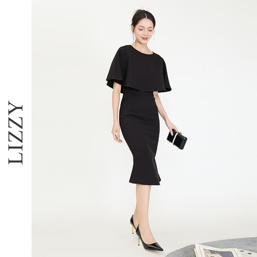 LIZZY时尚名媛赫本风斗篷式鱼尾宴会派对小礼服连衣裙6931 商品图1