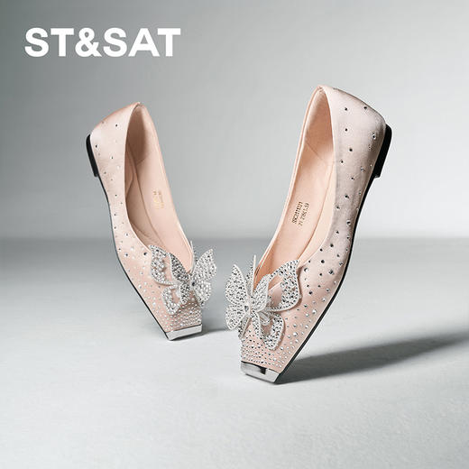 星期六金属方头仙女风蝴蝶水钻平底单鞋SSC3111321 商品图0