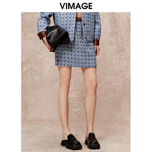 VIMAGE纬漫纪秋季新款高腰显瘦时尚复古印花短裙半身裙V2206815 商品图2
