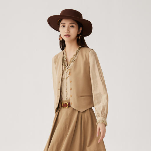 谜底短款马甲女2024秋新品通勤风修身帅气刺绣西装马夹243MM1207 商品图1