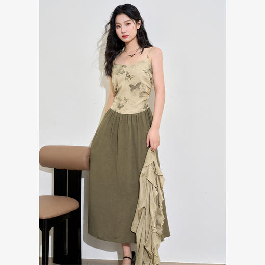 新中式国风天丝蝴蝶提花连衣裙女早春复古优雅拼接长裙V3442397 商品图0