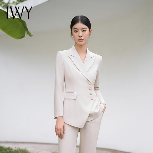 IWY/秋款米白色长款西装微喇裤外套气质时尚医美女装通勤干练套装C10407+P32312 商品图2