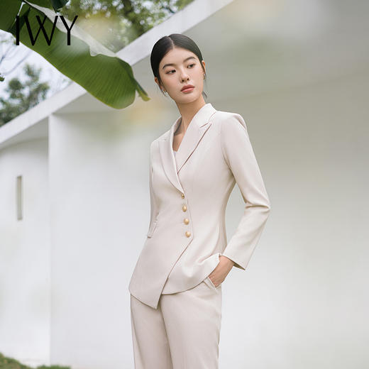 IWY/秋款米白色长款西装微喇裤外套气质时尚医美女装通勤干练套装C10407+P32312 商品图4