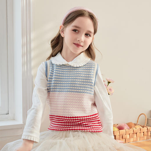 mettekids儿童100%羊绒衫2024秋季新款女童毛衣马甲彩色针织背心 商品图3