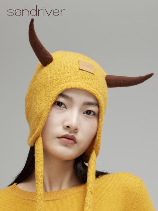 青海果洛牦牛绒 羊绒牛角帽SJF96P626N 商品图3