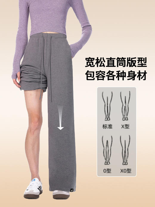 RAU羊毛蚕丝云朵卫裤-美式运动卫裤休闲裤子女阔腿裤黑色灰色2024新款秋冬宽松加绒 商品图1
