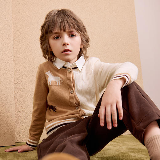 mettekids儿童100%羊绒衫2024秋季新款男童学院风毛衣针织开衫 商品图5