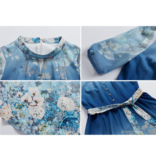 司歌雪纺印花渐变连衣裙短袖显瘦优雅A891192y 商品图1