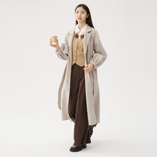 谜底长款毛呢大衣女2024秋款通勤风气质平驳领呢子外套243MD1084 商品图0