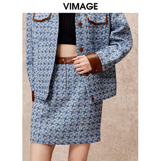 VIMAGE纬漫纪秋季新款高腰显瘦时尚复古印花短裙半身裙V2206815 商品图5