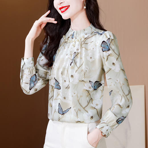 KQL369H1911印花衬衣女2025新款打底衫秋款上衣法式衬衫时髦高档洋气小衫 商品图2