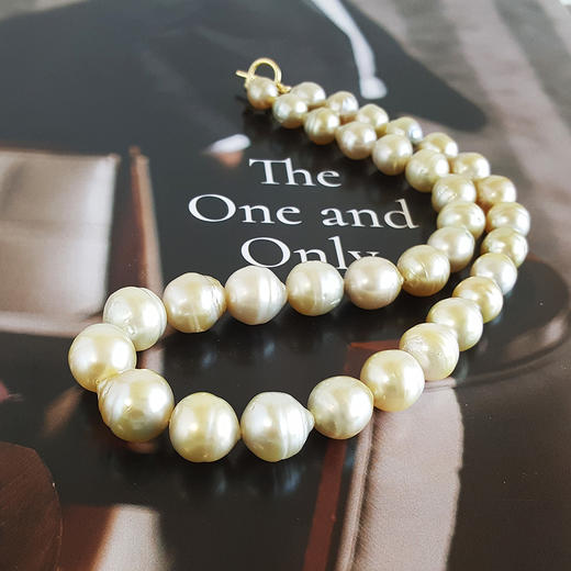 【天然正品】天然约8.5-13.5MM香槟金色螺纹海水珍珠塔珠项链160724JJ21 特价 商品图1