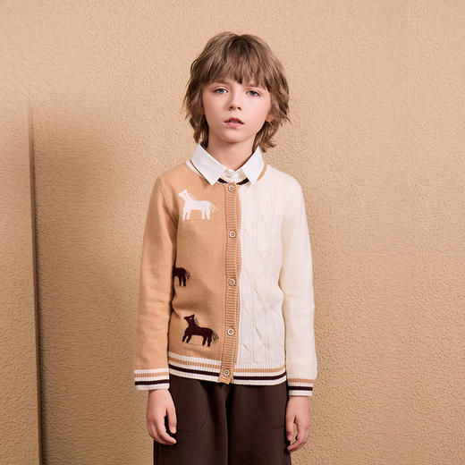 mettekids儿童100%羊绒衫2024秋季新款男童学院风毛衣针织开衫 商品图2