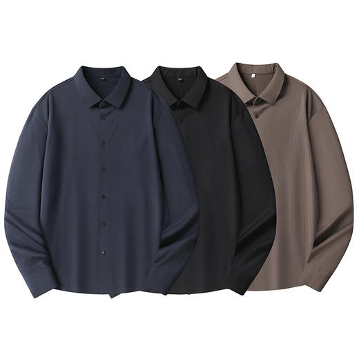 【新款DWP】大依优型大码弹力长袖衬衫翻领男装加肥加大体恤大号上衣胖子商务休闲 商品图1