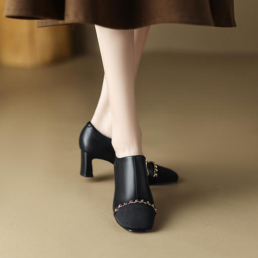 【预售5天】拼色深口单鞋，方头粗跟高跟鞋HCYYHD&3295 商品图3