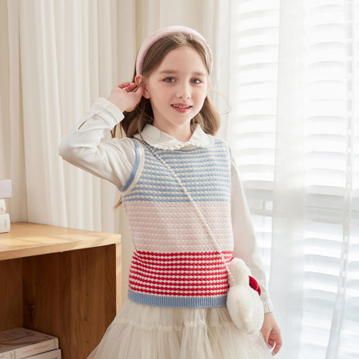 mettekids儿童100%羊绒衫2024秋季新款女童毛衣马甲彩色针织背心 商品图2