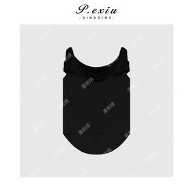 01-1 潘依绣丁丁宠粉法式一字肩立体褶皱不规则衬衫上衣W-2043