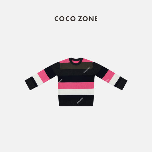 COCO ZONE100%羊毛彩条纹圆领春秋撞色显瘦针织 23C19708 商品图0