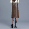开衩包殿裙中长款半身裙，PU皮裙高腰时尚开衩裙QYM-AZR-7005-Y 商品缩略图2