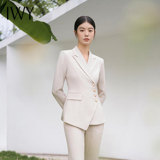 IWY/秋款米白色长款西装微喇裤外套气质时尚医美女装通勤干练套装C10407+P32312 商品图3